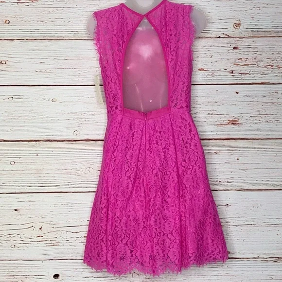 NWT Shoshanna Paris Lace Fit and Flare Dress in Hot Pink Sz 2